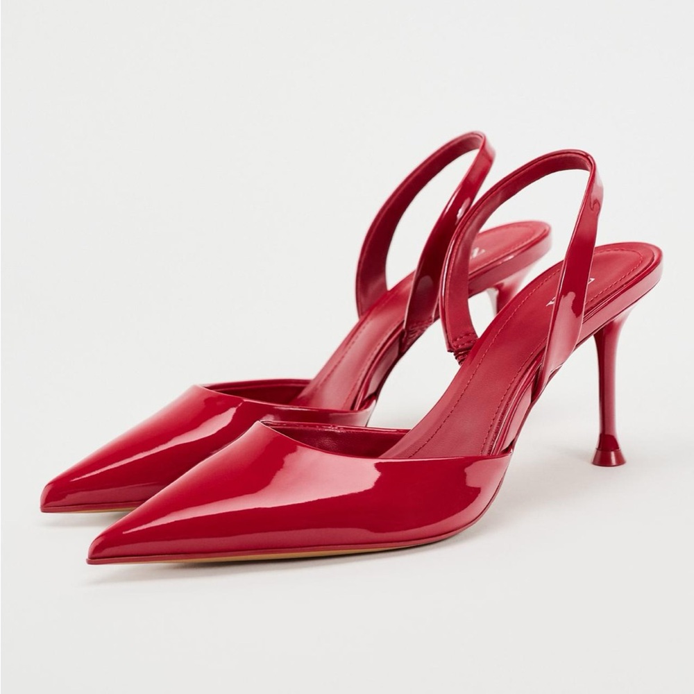 Zara red pointy toe heels size 7
